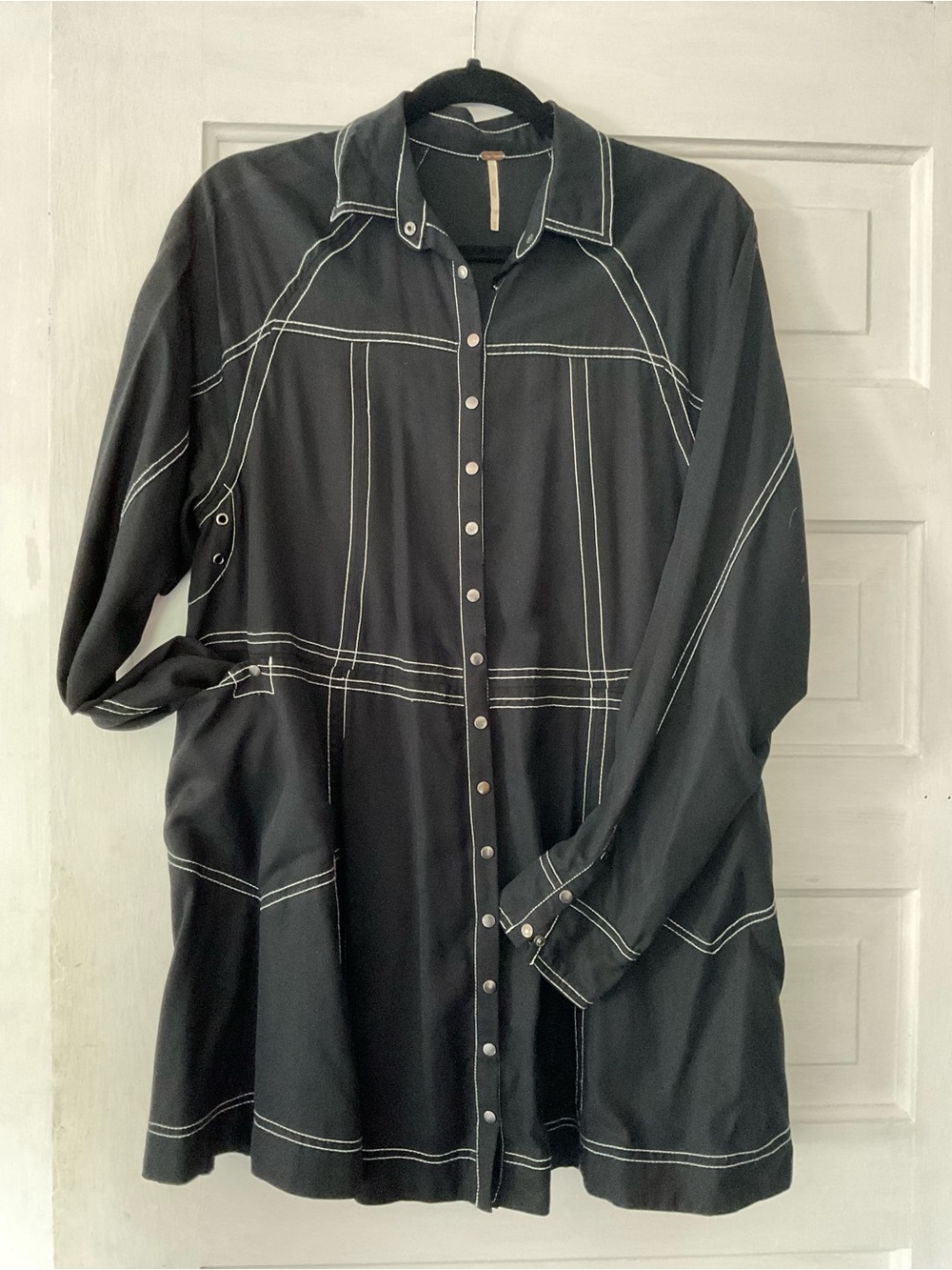 Free People On the Road Button-Down tunic dress with White Contrast Stitching